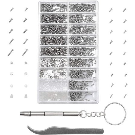 1000 mikro skruebriller reparasjonssett, med pinsett og skrutrekker