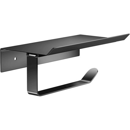 Toalettpappershållare i aluminium för väggmontering (borrad/borrfri) med breda hyllor, för väggmontering (svart)