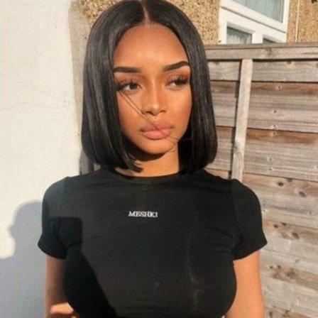 Kvinnors korta raka svarta bobo huvudperuk, mittbena, kemiska