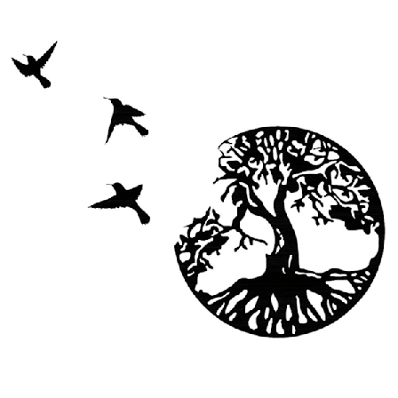 Livets tre metallveggdekor med fugler Deco Black - 28CM Livets tre veggdekor Moderne veggdekor Metallveggdekor