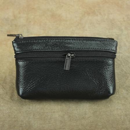 Svart myntbörs för byx- eller jackfickor Herr Dam Kort Mynt Nyckelring Dragkedja Läder Plånböcker Fickor