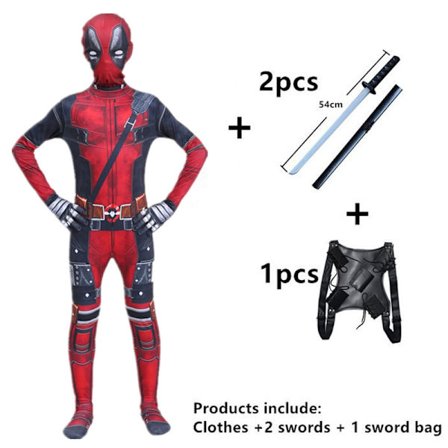 Deadpool Kostume Superhelt Cosplay Kostumer Superhelt Børnekrop 3D Stil Halloween Cosplay Kostumer Sværd Taske 6 6 6 6-WELLNGS