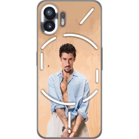 Yhteensopiva Puhelinkuori Nothing Phone (2) Bad Bunny Super Bowl-inspiroima grafiikka, jossa NFL-trofe ja San Franciscon silta urheilusuunnittelussa