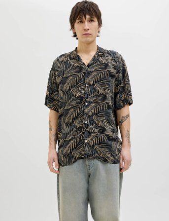 Jack & Jones Jjejeff Tropical Aop Resort Shirt Ss Sn - Black - S