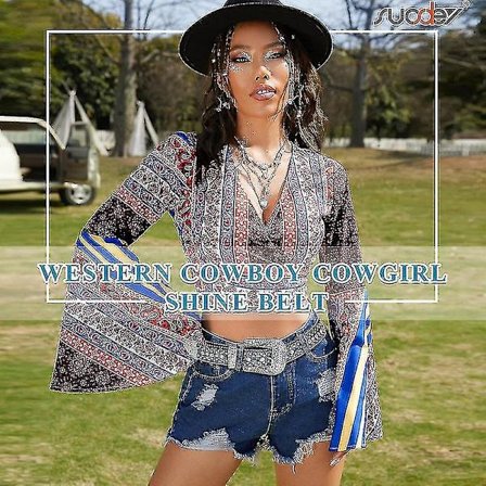 Strassivyö miehille ja naisille, länsimainen cowboy- ja cowgirl-tyylinen, kimaltava, niitattu nahkavyö farkuille ja housuille