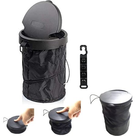 Pakke med 1 Bil Skraldespand - med Låg Bærbar Foldbar - Bilaffaldsbeholder - Affaldsposer til Bil, Autocamper, Camping og Rejser.