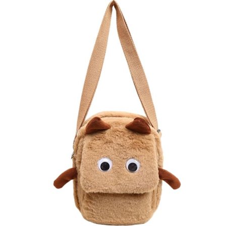 Kawaii Plys Crossbody Taske - Sød Lille Skuldertaske til Kvinder & Piger - Blød Afslappet Rygsæk til Rejser & Daglig Brug (Brun)
