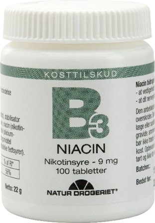 Natur Drogeriet B3 Niacin Nikotinsyre 9mg 100 tabl., Helse & Madvarer, B-vitamin, B3 Vitamin