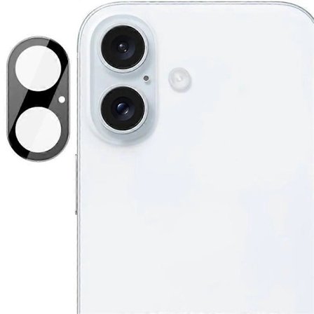 För iPhone 16 Plus/iPhone 16 Kameralinsskydd WANLONFENG HD Full Svart Silke Tryckt Linsfilm