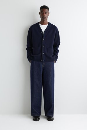 COS Homme Cardigan En Laine Mérinos À Bordure Contrastée in Bleu