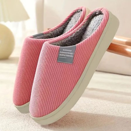 Enfärgade partofflor, lediga slip on plyschfodrade skor, bekväma inomhus hemtofflor