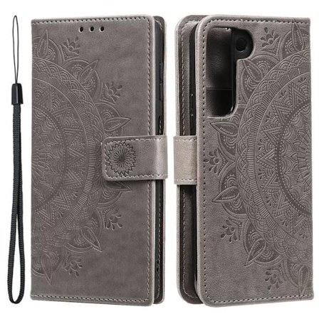 Nyt Kompatibelt med Samsung S22 Mandala Wallet Case - Grå