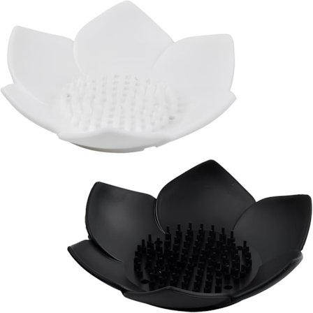 (Svart + Hvit) 2-pakning Lotusformet Såpekopp, Såpeholder for Bad, Silikonbasert Såpekopp, for Bad, Kjøkken, Dusjrom, Vaskerom eller Cl