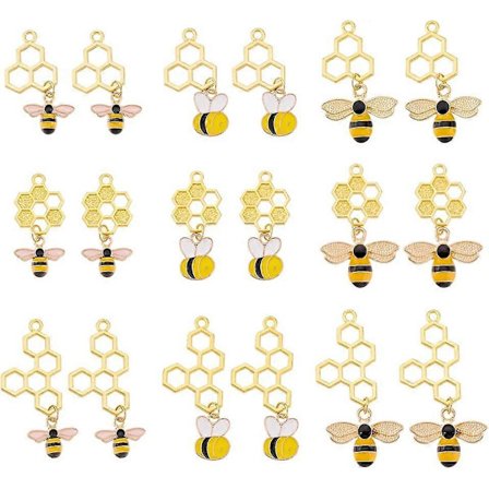 18 st 9 stilar Legering Emalj Bi-Berlocker Honungskaka Bi-Emalj Berlocker Strass Bi-Hänge Berlocker Söta Honungsbi-Hängande Berlocker för Halsband 