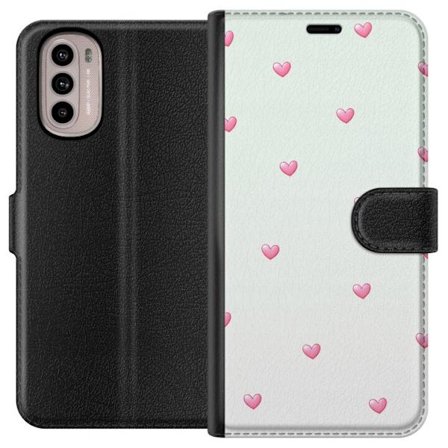 Kompatibel Tegnebogsetui til Motorola Motorola Moto G31 Minimalistisk mønster med lyserøde hjerter på en lysegrå baggrund, sødt og enkelt design