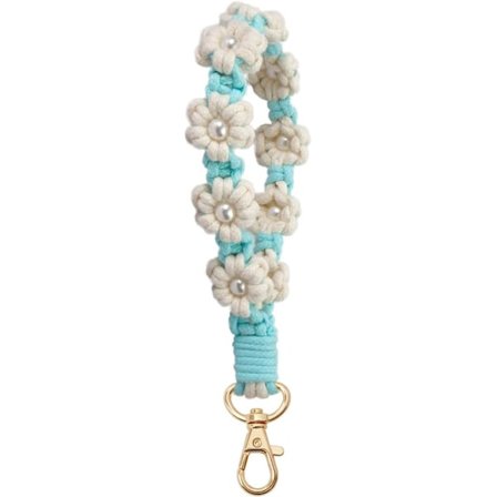 Makramé nøkkelring Håndlaget håndledds nøkkelring Håndleddsbånd for nøkler Søt blomst nøkkelring Nøkkelkjede for kvinner