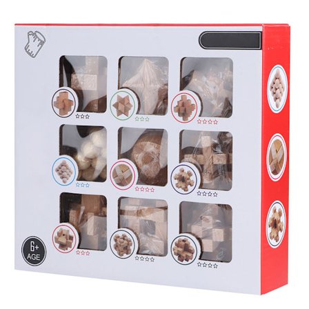 9 stk. Træ Lås Puslespil Legetøj Sæt Pædagogisk Hjernevrider for Børn og Voksne Engelsk Version