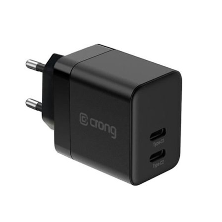 Crong Ultra Compact GaN - Vægbeslag 2x USB-C Power Delivery 35W (Sort) - 5904310702232