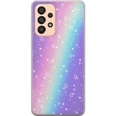 Kompatibelt Mobildeksel til Samsung Galaxy A33 5G Rainbow-farget pastellbakgrunn med hvite stjerner og gnistrende prikker i myk overgang