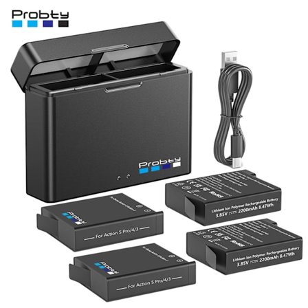 Til DJI Osmo Action 5 Pro Action 4 kamerabatteri 2200mAh batterier og oplader til DJI Osmo Action 4/3 tilbehør