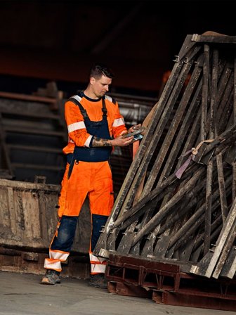 Fristads Herr Varsel Långärmad T-shirt 7724 THV, klass 3, Varsel Orange/Marinblå