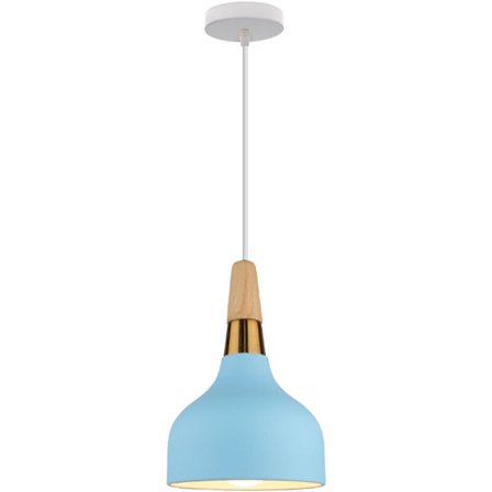 Moderne hængelampe i metal og træ, indendørs lysekrone i blåt