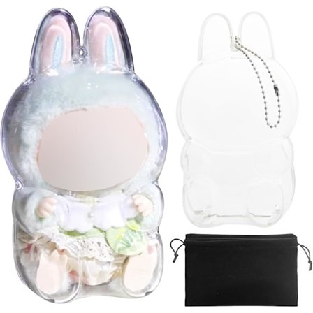 Suojakotelo 17 cm nukeille, läpinäkyvä muovikansi Have a Seat -pehmolelulle avaimenperällä ja flanellipussilla (ei nukkea)