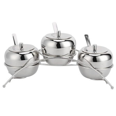 Oppbevaringskrukker i rustfritt stål for krydder, salt, pepper og sukker