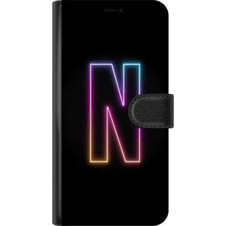 Kompatibelt Lommeboketui til Xiaomi Xiaomi Redmi Note 14 5G Minimalistisk neonbokstav N i fargeskiftende lys mot svart bakgrunn