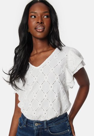 VILA Vidella V-Neck S/L top Bright White Klær