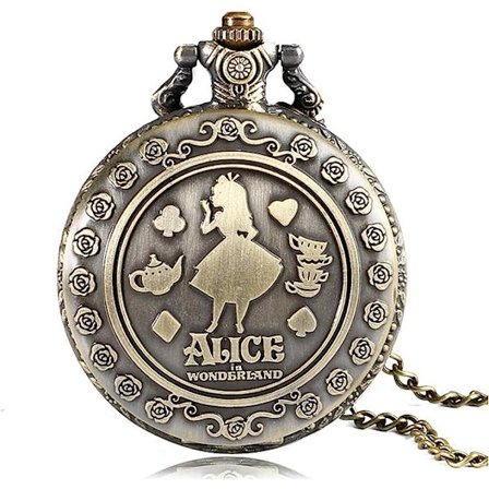 Alice i Eventyrland Tema 3D Bronze Effekt Kvinde Quartz Lommeur Kæde - På 32" Tommer / 80cm Kæde