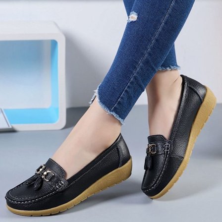 Kvinnors äkta läder Mjukt Bekväma Flat Loafers Handgjorda Casual Shoes