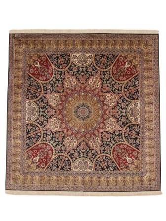 Orientalischer Kaschmir Reine Seide 24/24 Quality Teppich 182X189 Quadratisch Braun/Dunkelrot Seide, Indien