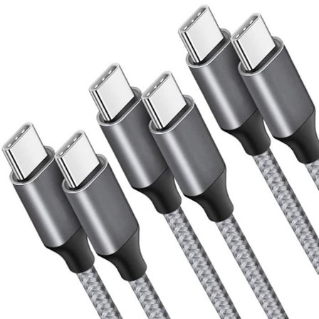 Lot-3 USB-C till USB-C-kabel för iPhone 16, 16 Plus, 16e, iPhone 16 Pro, iPhone 15, 15 Plus, 15 Pro, 15 Pro Max - Nylon 1M Grå