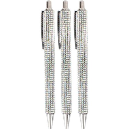 3 funklende krystal diamant kuglepenne (sølv) metal kuglepenne med 0,7 mm sort blæk refill, klik pen, business bryllup skole kontorartikler