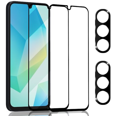 2-Pack Samsung A16 Skärmskydd & 2-Pack linsskydd - Härdat Glas 9H - Super kvalitet 3D