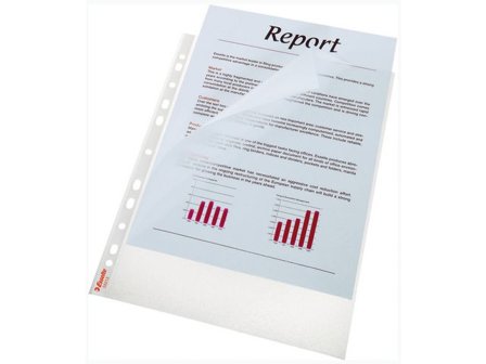 ESSELTE Plastficka, A4, stansad, 85 mikrometer, polypropylen, skrovlig, 11 hål, genomskinlig 100/fp - Lyreco - Kontorsmaterial - Mappar och 