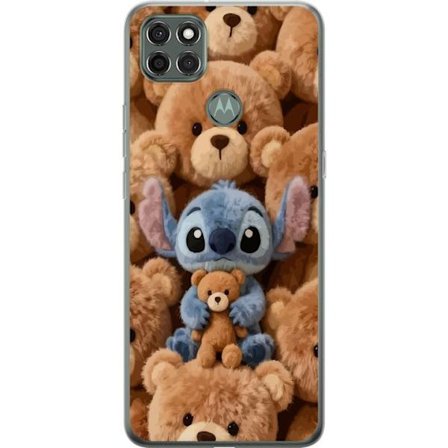 Kompatibel Mobilcover til Motorola Moto G9 Power Stitch omgivet af brune teddybjørne med en lille teddybjørn i armene i en sød og hyggelig kawaii-desi