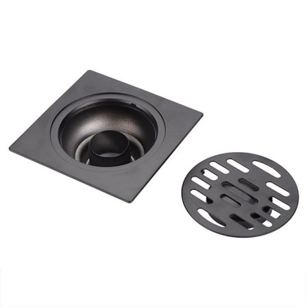 Firkant afløbsrist i rustfrit stål til bruseniche med aftageligt rundt dæksel