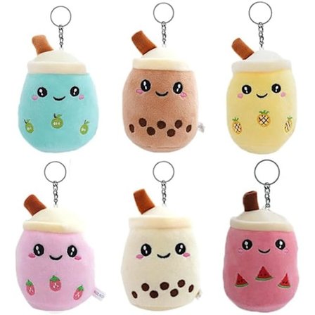 Mini Nyckelringar 6-pack Bubble Tea Plysch Nyckelring kawaii bubble tea nyckelringar för ryggsäckar boba tea squishmallow plyschleksaker_qcx