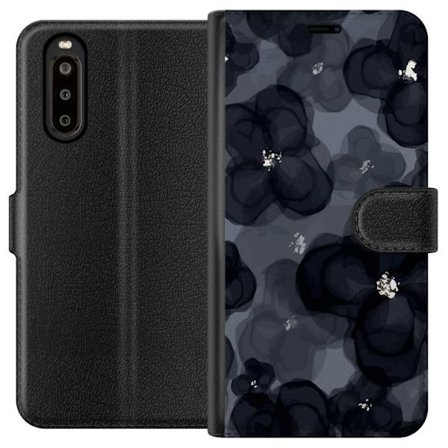 Yhteensopiva Lompakkokotelo Sony Sony Xperia 10 II Abstrakti tummanvärisellä kukkakuviolla, jossa on elegantti ja dramaattinen tunnelma