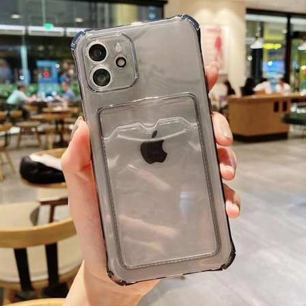 Skal för iPhone 17pro rak kant transparent svart rak kant transparent korthållare mjuk