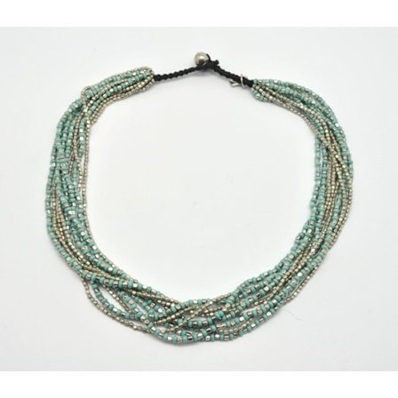 Collier dom 10 rader silverfärgad och turkos