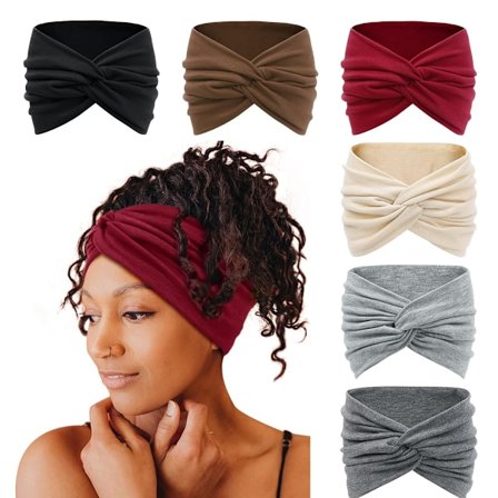 6-pak bredde boho-pandebånd til kvinder ekstra store turbanpandebånd hårbånd hårvridende knuder tilbehør til hverdagsbrug, træning, makeup, spa, yoga