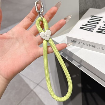 Färgglatt vävt mobilskal med hängande rep, nyckelring, anti-förlust handledsrep, mobilkedja DIY polyester hjärtformat kort rep