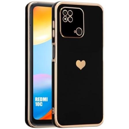 Etui til Xiaomi Redmi 10C Black Shockproof Heart Pattern Protection Silikone Anti-ridse