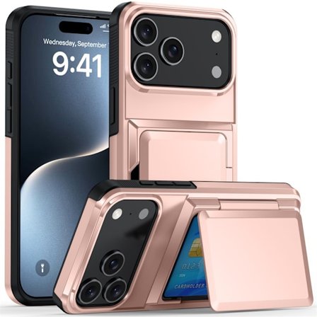Fodral för iPhone 17 Pro Max Plånbok - Stilrent skyddsfodral med korthållare (Rymmer 5 kort) - Rosa