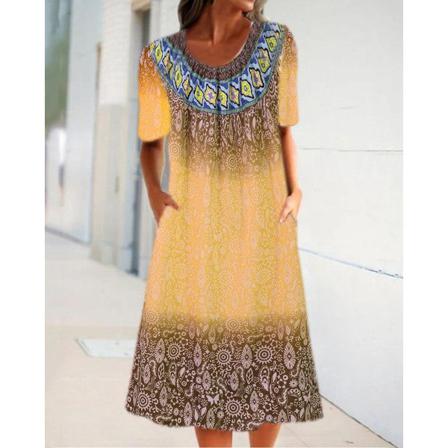 Bohemiska Printed Casual Lösa Kortärmade Klänningar Holiday Beac