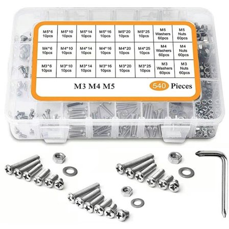 540 stk Maskinskruer Phillips Pan Head Skruer Bolter og Muttere