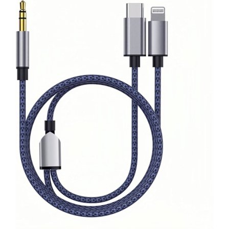 Flettet Nylon USB C & Lightning til 3,5 mm Jack Audioadapter Aux-kabel